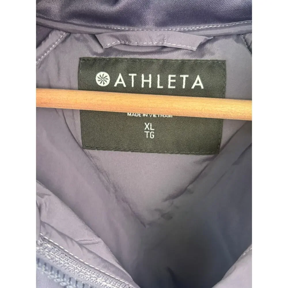 Athleta Inlet Down Puffer Jacket XL Nightfall Purple Zip Insulated Hood Puffy